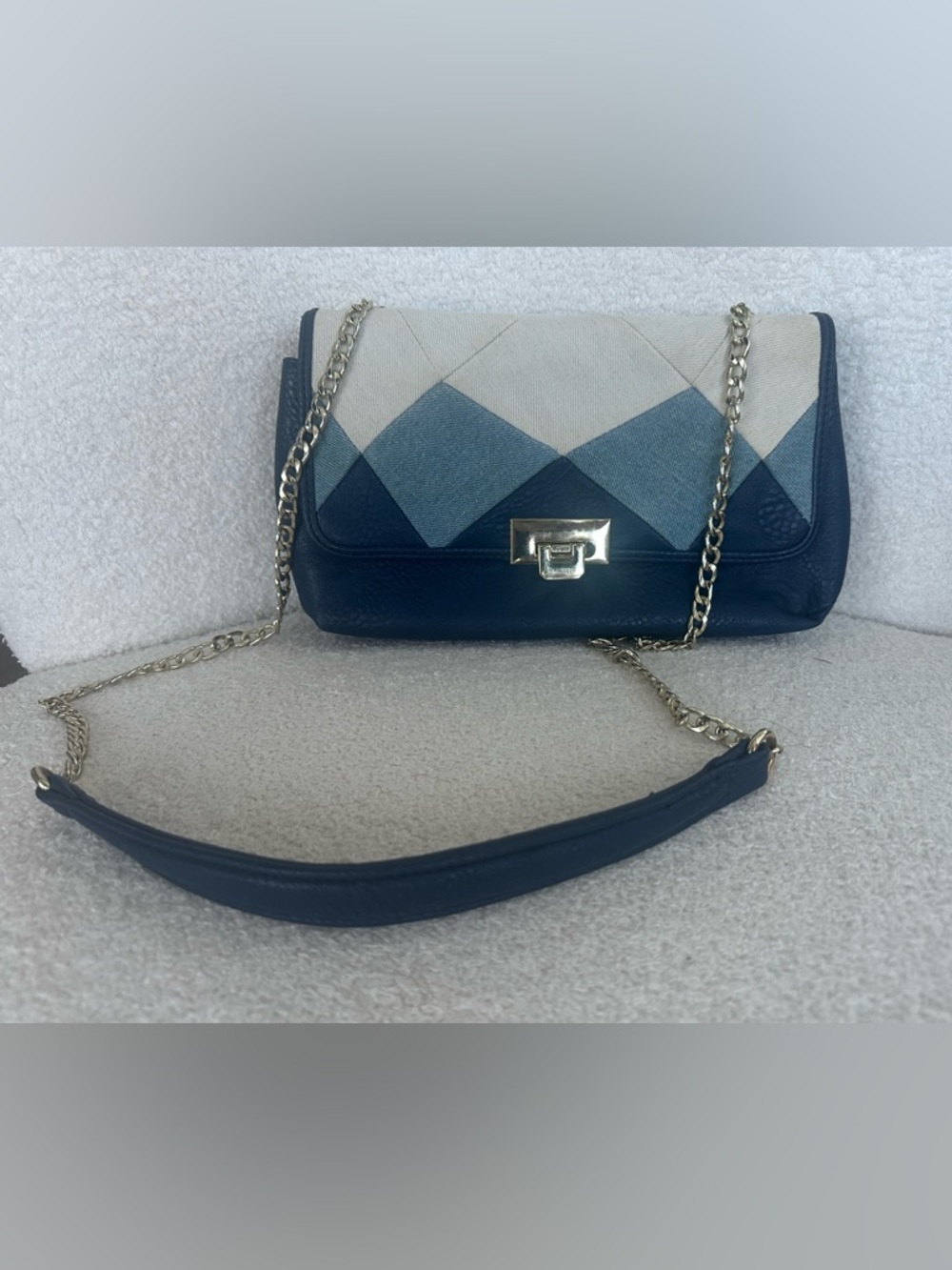 Denim Patchwork Colorblock Chain Strap Crossbody Bag